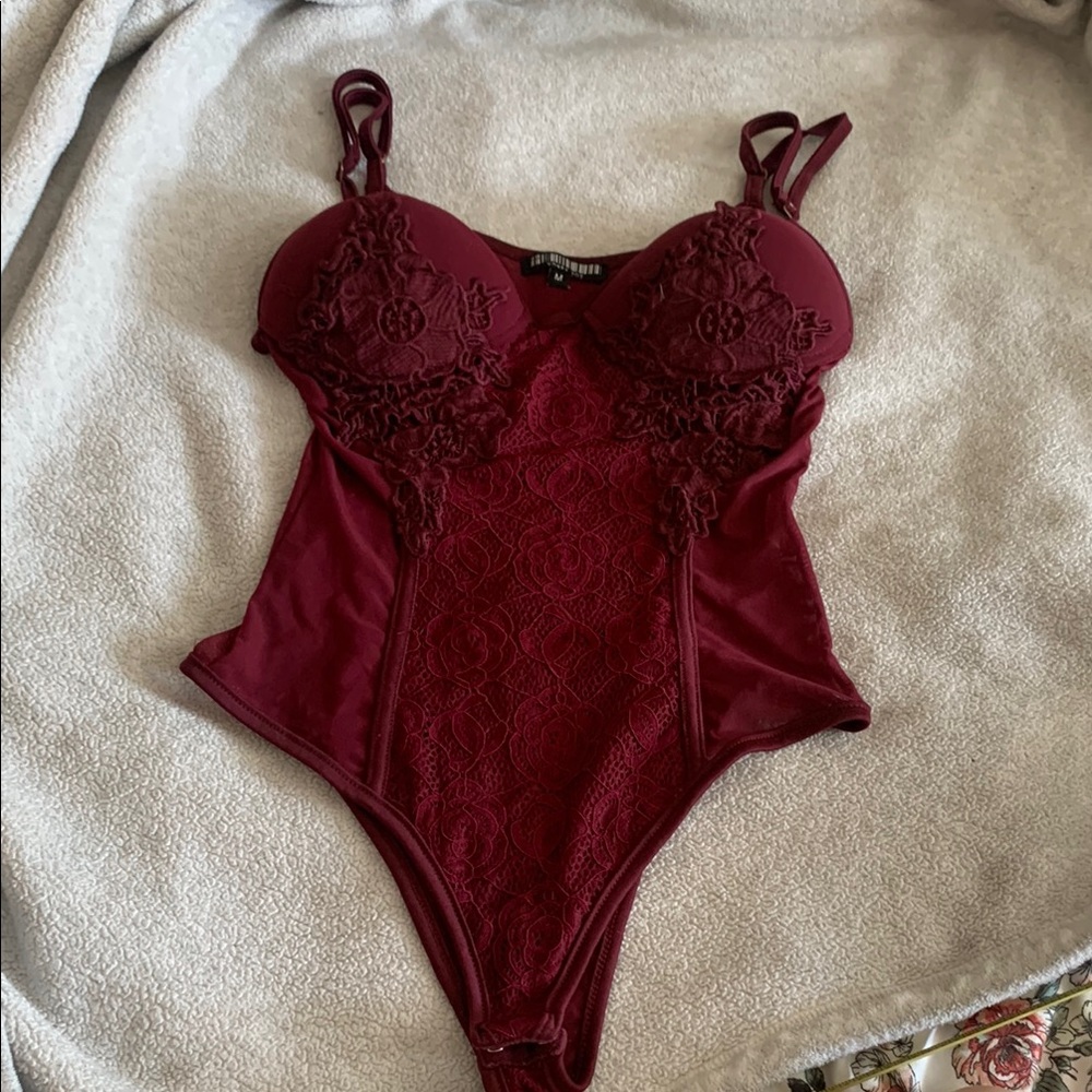 Chic Burgundy Lace Bodysuit